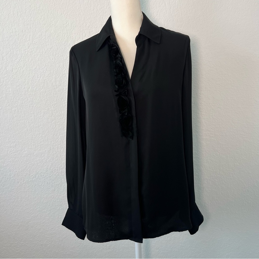 Anne Klein Black Notched Collar Long Sleeve Blouse Size 10